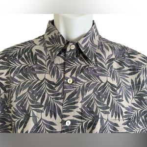 Tori Richard Mens Shirt Hawaiian Cotton Lawn Aloha Lavender Palms Short Sleeve L